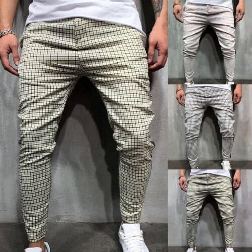 Fashion Men Pants Mid Waist Cargo Plaid Checkered Side Stripe Trousers Autumn Casual Pants Army Long Trousers Joggers for Work