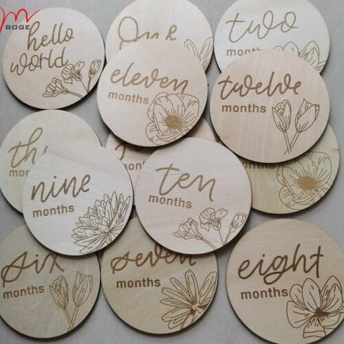 Floral Theme Monthly Milestone Tags Natural Wood Milestone Disk Floral Nursery baby monthly milestone card