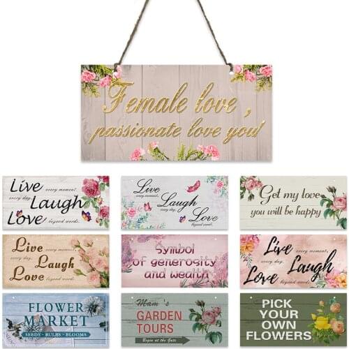 Flower Wooden Hanging Signs Plate for Garden Love Flower Plaque Home Decoration