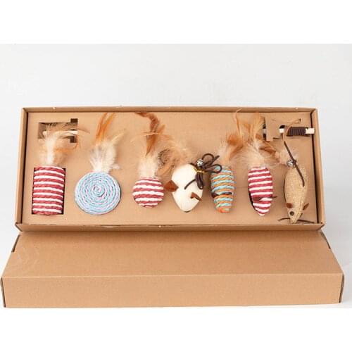 Pet cat teasing toy gift seven in one feather linen teasing stick cat interactive toy wooden stick mouse toy bell accessories