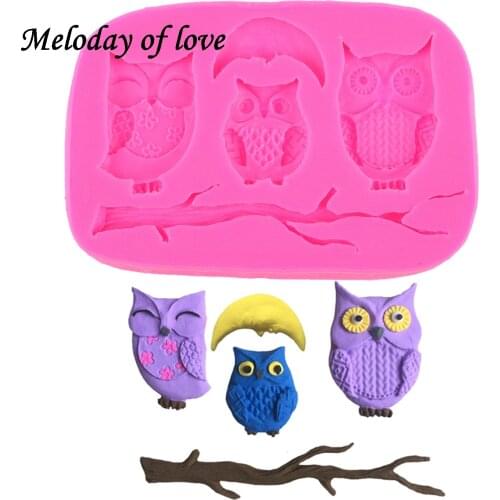 Owls branch shape Sugarcraft chocolate cake decorating tools DIY silicone mold dessert decorators moulds baking for cakes T0449