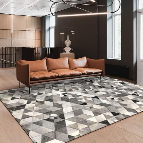 200x300cm Luxury Hand Stitching Cowhide Rectangle Carpet Natural geometry Cowhide Leather Jute Rug Custom Large Carpets
