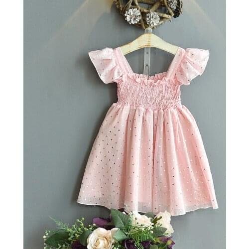 Summer Girls' Dress Pastoral Temperament Chiffon Small Flying Sleeves Polka Dot Princess Dress Baby Kids ChildrenS Clothing