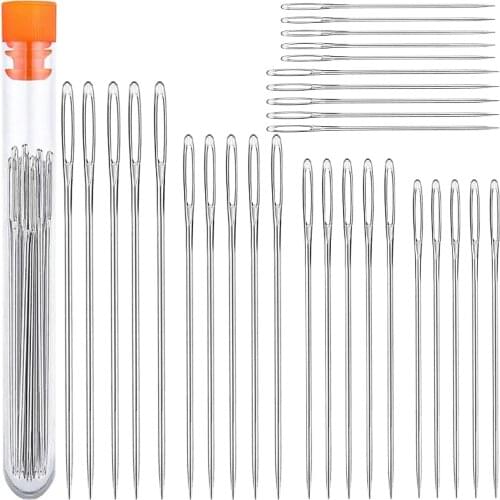 LMDZ 30 PCS Stainless Steel Large Eye 6 Sizes Stitching Needles Home DIY Crafts Household Sewing Accessories With Storage Tube