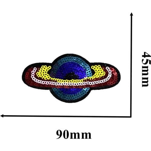 WUYUCONG Small UFO Sequined Patches Iron on Sequins Planet Embroidery Appliques Sewing DIY Accessories 20pcs/lot