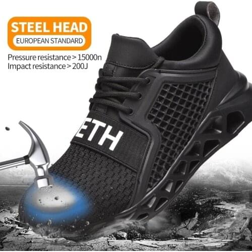 Mens Outdoor Breathable Mesh Steel Toe Anti Smashing Safety Shoes Mens Light Puncture Proof Comfortable Work Shoes Safety Boot