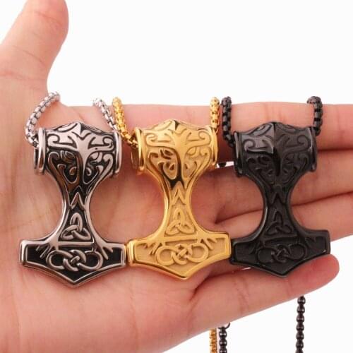 Big/Small Stainless Steel Silver Color/Gold/Black Thor Hammer Mens Pendant Necklace 24" Statement Necklace Jewelry Accessories
