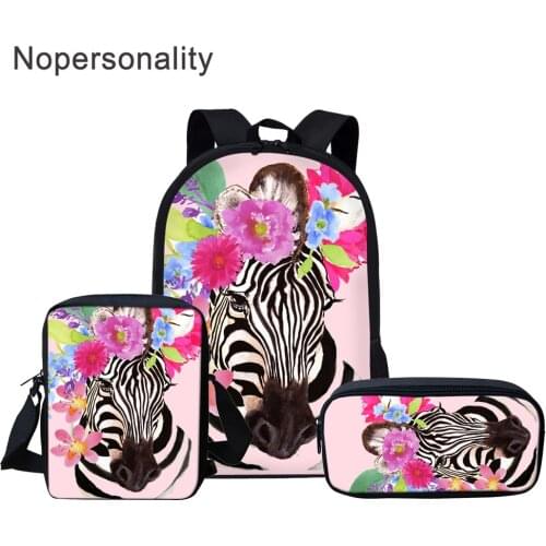 Nopersonality Cute Zrbra Print School Bag Set for Teenager Girls 3pcs/Set Children Kids Backpack Elementary Bookbags