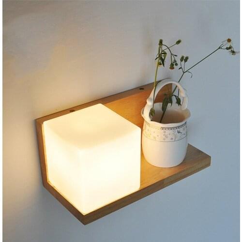 Nordic wall lamp wood lamp bedside bedroom simple oak decorative wall lamp led square corridor wall lamp WF5071115
