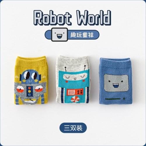 Caramella Children Socks 3 Pairs/Lot Robert World Pattern Baby Boy Warm Cotton Breathable Socks for Autumn and Winter