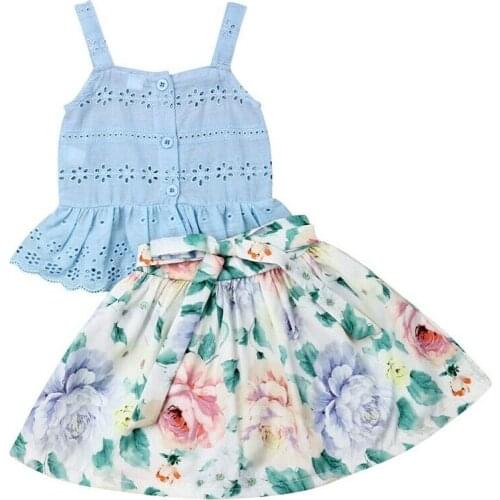 New Lovely Toddler Baby Girl Hollow Out Vest Tops Floral Short Dress Summer Outfit Clothes