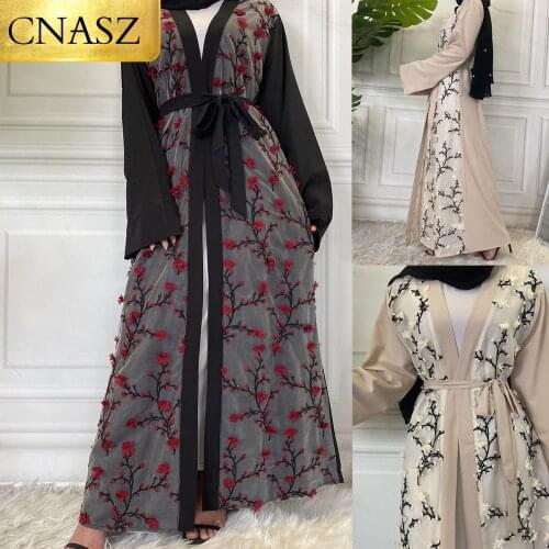 New Arrivals Women Clothes 3D Flowers Abaya Muslim Fashion Kimono Long Kaftan Islamic Dubai Dresses For Women