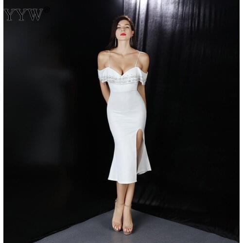New Sexy Women Slim Short Evening Dress Bodycon Solid Halter Party Midi Dresses Black White High Side Slit Femme Vestidos