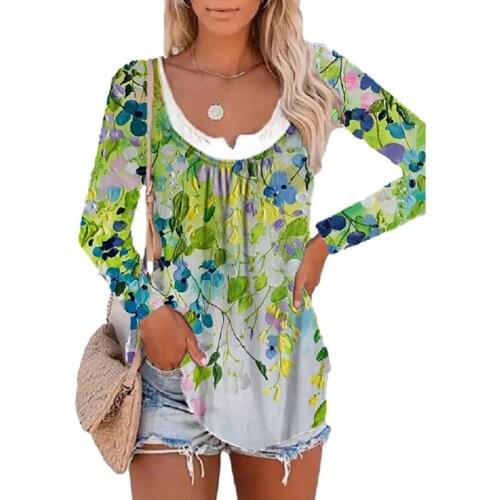 New Floral Print Long Sleeve T-shirts Women Fake Two Piece Autumn O-Neck TShirt Long Sleeve Casual Tee Fashion Women Clothing