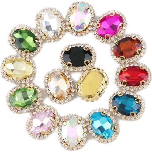 Oval Gold Sew On With Colorful Glass Stone Claw Crystal Buckle Cabochon Base Cameo Setting DIY Jewelry Clothes Charm