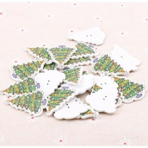Wooden Mixed Christmas Tree Pattern Buttons Scrapbook Collection Craft Handmade Sewing Home Decoration DIY 28x36mm 20pcs MT1568