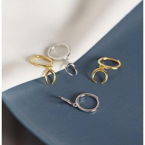 925 Sterling Silver Moon Hoop Earrings for Women Gold Silver Jewelry Party Gifts Wholesale S-E1378