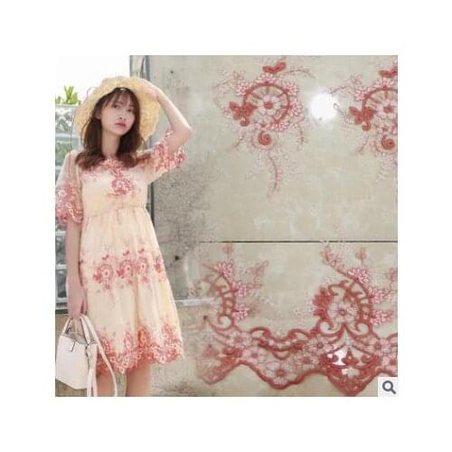 Mesh Embroidered Fabric Red Summer Dress Lace Mesh Gauze