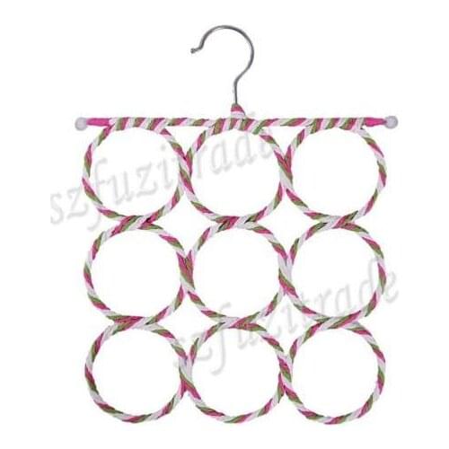 Home Essential Tools Foldable Clothing Wardrobe Hanger Rattan Weave Display 9-28 Rings Scarf Shawl Scarves Holder