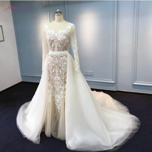 Julia Kui Vintage Lace Of 2 In 1 Mermaid Wedding Dress With Detachable Skirt Stunning Full Sleeve Wedding Gown
