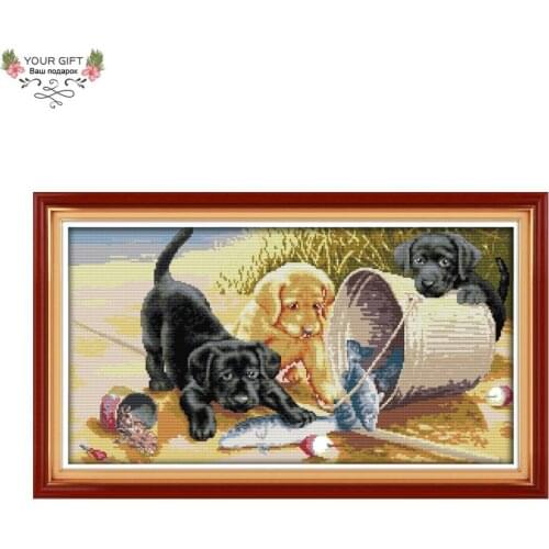 Your Gift DA079 14CT 11CT Counted and Stamped Home Decor Three Dogs Needlework Needlepoint Embroidery DIY Cross Stitch kits
