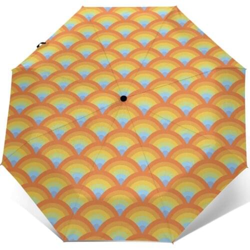 Wind Resistant Fully-Automatic Umbrella Psychedelic Pattern Rain 3 Folding Parasol Travel Car Umbrella