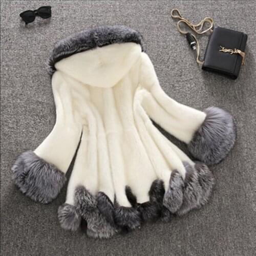 Womens Wear Real Fur Coat Gorgeous Womens White Black Mink Winter Thick Hooded Fur Jacket Long Sleeves Warm Fur Coat In Stock