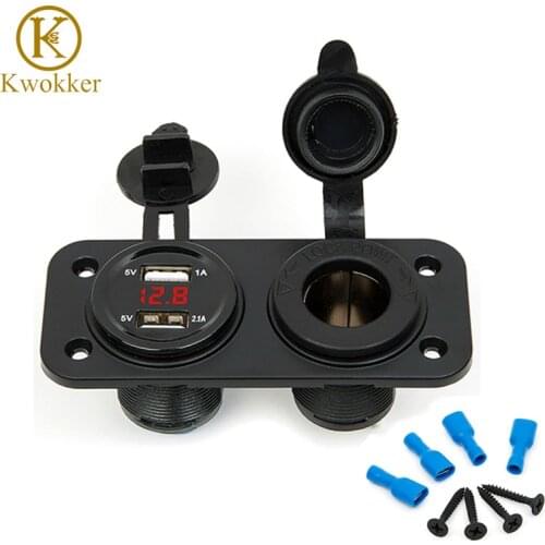 12V-24V Dual USB Plug Motorcycle Car Electronic Car Charger Adapter Cigarette Lighter Socket Charger + LED Digital Voltmet