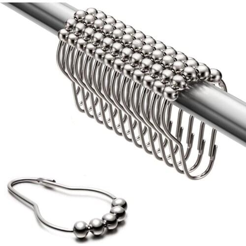 2PC/LOT Practical Stainless Steel Curtain Hooks Bath Rollerball Shower Curtains Glide Rings Convenient Home Bathroom Accessories