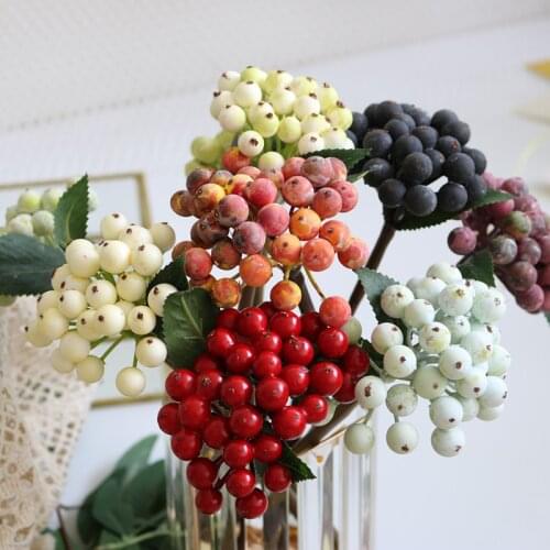 35pcs Mini Foam Berry Spike Artificial Flowers Stamens Red White Berries Cherry Fake Flower for Christmas Wedding Decoration