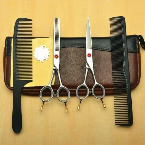 4Pcs/Set CUSTOMIZED LOGO 5.5'' Silvery 440C Professional Human Hair Scissors Hairdressing Cutting Shears + Thinning + Comb C1012
