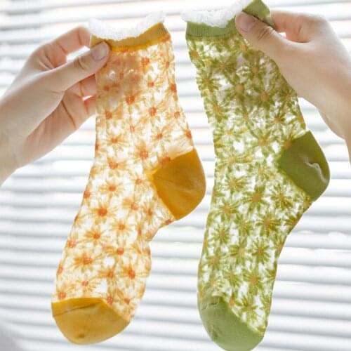 5 Pairs/Lot Summer Women Crystal Mesh Transparent Thin Socks Harajuku Flower Femme Breathable Sexy Lace Low Socks