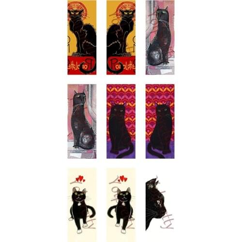 5pcs 10*25mm New Cat With Flowers Black Cats Square Chat Noir Handmade Photo Glass Drop Style Cabochons Jewelry Accessories