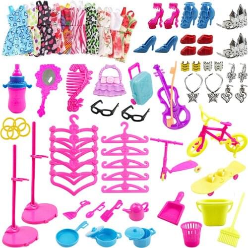 Besegad 94PCS Dress Shoes Jewelry Bags Doll Accessories Kit Playset Pretend Play Toys for Barbie Dolls Kids Children Girls Gift