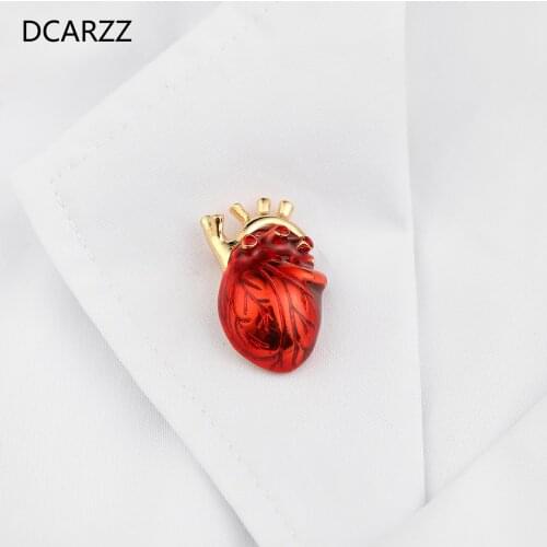 DCARZZ Anatomy Heart Pins Brooch Gift for Doctor Nurse Medical Classic Jewelry Red Enamel Gold Pin Metal Women Accessories