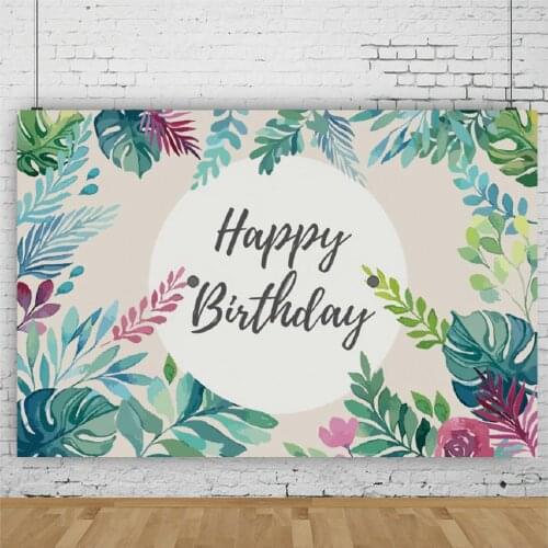 Tropical Leaves Happy Birthday Backdrop Holiday Party Room Decor Photo Booth Studio Prop