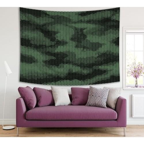 Tapestry Octagon Camouflage Pattern Soldier Uniform Fashion Stylish Floral Artwork Printed Green Black