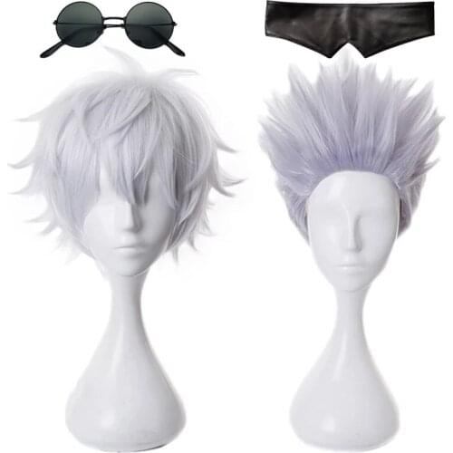 Gojo Satoru Cosplay Wigs Anime Jujutsu Kaisen Gojo Short Heat Resistant Synthetic Hair Party Cosplay Wig + Wig Cap + Eye Patch