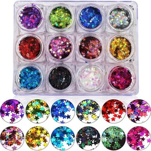 Holographic Laser STAR Glitter Sequins for nail art decoration and DIY Supplies -Star Holographic Confetti Glitter (12 pieces)