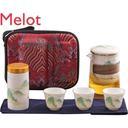 Chinese Travel Express Cup Portable Kung Fu Tea Set A Pot of Three Ceramic Glass Teapots for Home Carry-on Gifts From Elders