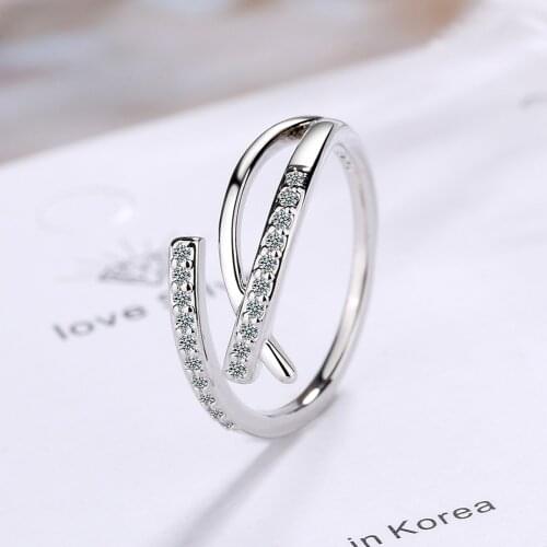 925 Sterling Silver Rings Adjustable Cubic Zircon Cross Finger Ring For Women Wedding Jewelry Bijoux Femme JZ481