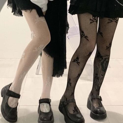 Harajuku Style Girl Tights Women Sexy Underwear Fishnet Skull Pantyhose Halloween Cosplay Thigh High Stockings Sexy Costumes