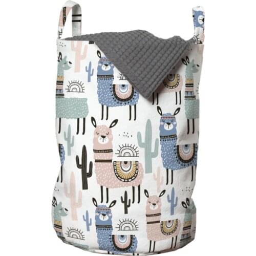 Animal Pattern Laundry Basket In Pastel Shades Fancy Lama Illüstrasyonları