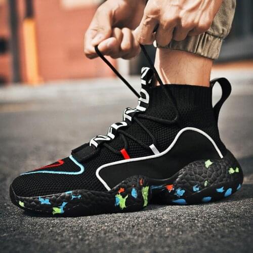 Plus Size Summer High Top Running Shoes for Men Sneakers Men High Platform Sports Shoes Women Sport Shoes for Man Black GME-0010