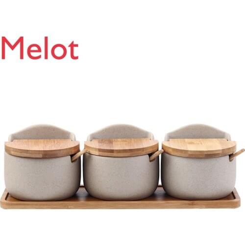 Flip Ceramic Seasoning Jar Stoneware Tableware Set Kitchen Household Light Luxury Seasoning Jar Three-Piece Set