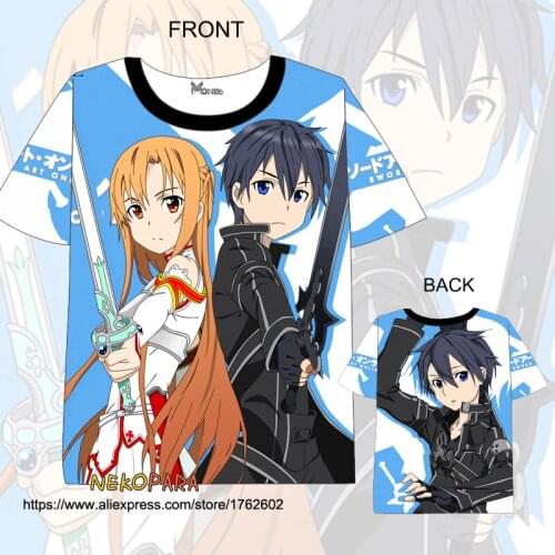 Summer T-Shirt Sword Art Online SAO Kirito Asuna Shino Double-side Print Anime Men Women Casual Short Sleeve Shirt Tee Tops