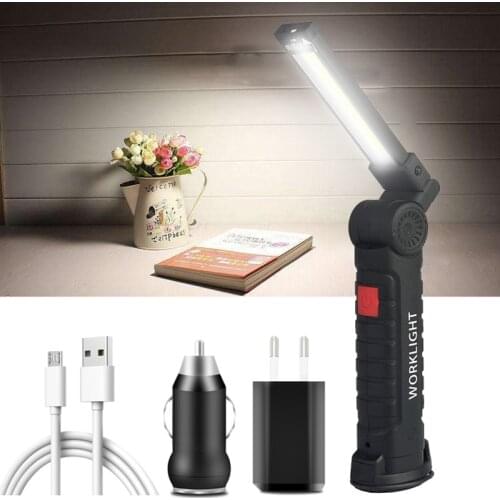 Magnet Working LED Flashlight COB Lamp Built in USB Rechargeable Battery 3 Modes Emergency Repair Outdoor Camping Fishing Torch