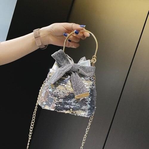 Mini Purses Bling Bowknot Handbags For Women 2021 New Spring Female Chain Shoulder Bag Summer Phone Money Package Sequins Bag