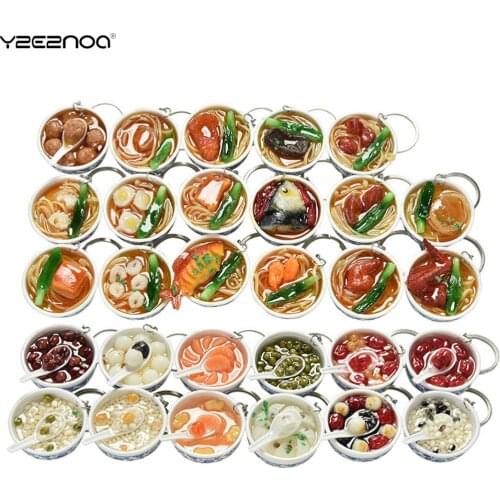 Mini Noodle Creative Keychain Chinese Blue And White Porcelain Food Bowl Bag Pendan Creative Simulation Food Key Chains