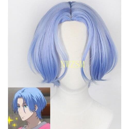 Anime SK8 the Infinity SK8 Langa Cosplay Wig Gradient Blue Short Hair Halloween Men Headwear Costume Props with Free Hairnet
